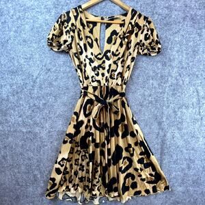 Blumarine Dress Womens S Leopard Silk Keyhole Twirl Dancing Bold Y2K Italian